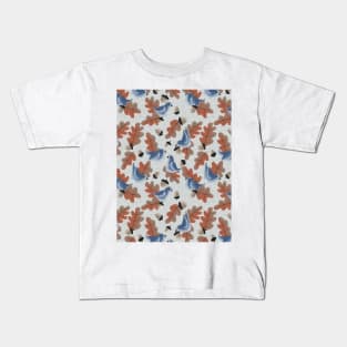 Blue Birds and Autumn Oak Leaves - Stipple & Cross Hatch Shading Kids T-Shirt